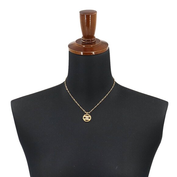 CHANEL Coco Logos Rhinestone Necklace Gold - Picture 1 of 11